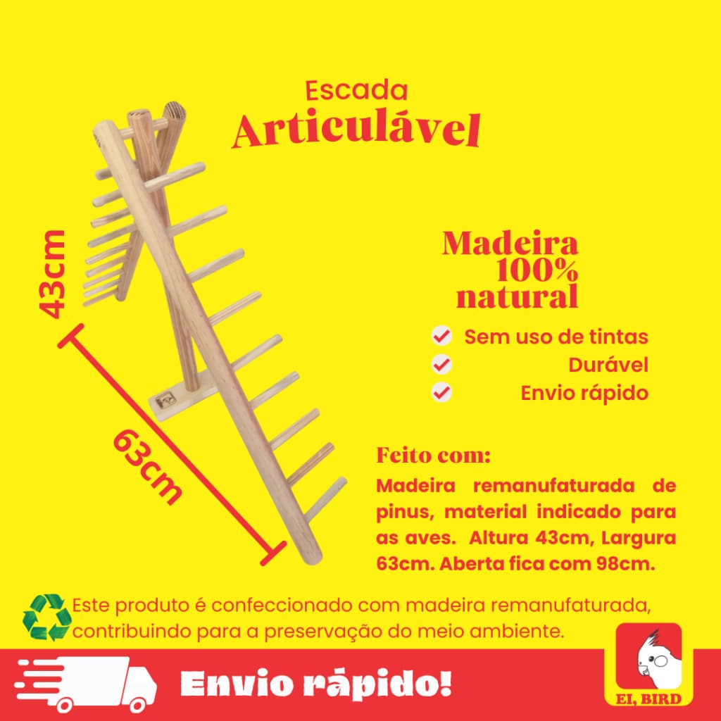 Escada articulada para calopsitas, agapornis, periquitos e ring necks