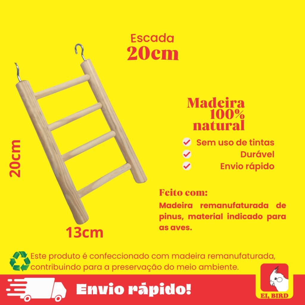 Escada 20cm P/ Calopsita, Periquito, Agapornis