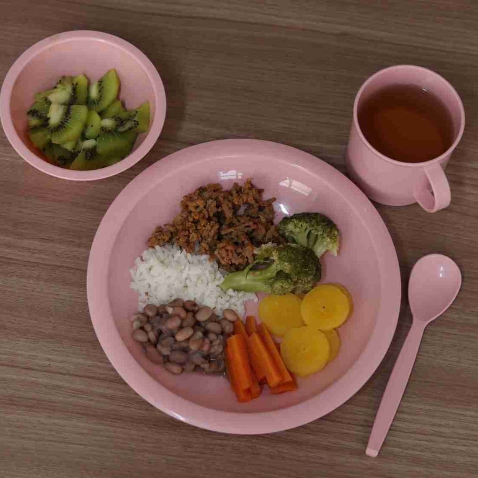 Kit Refeição Infantil Prato + Colher + Chicara + Copo Nas Cores Rosa e Azul Uninjet