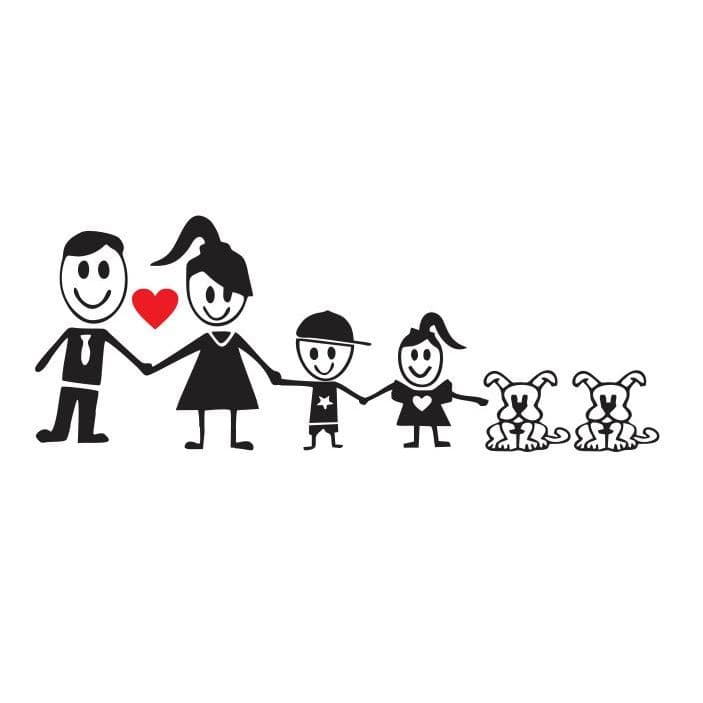 Adesivo - Família - Casal - Filho - Filha - 2 Cachorros