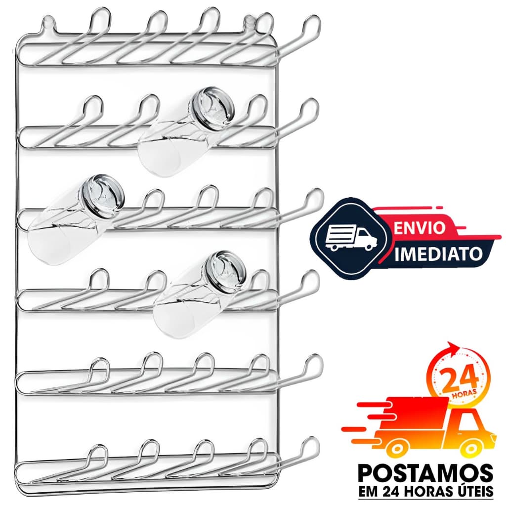 Escorredor De Parede Para 20 24 e 30 Copos Cromado Ideal Para Cozinhas e Restaurantes