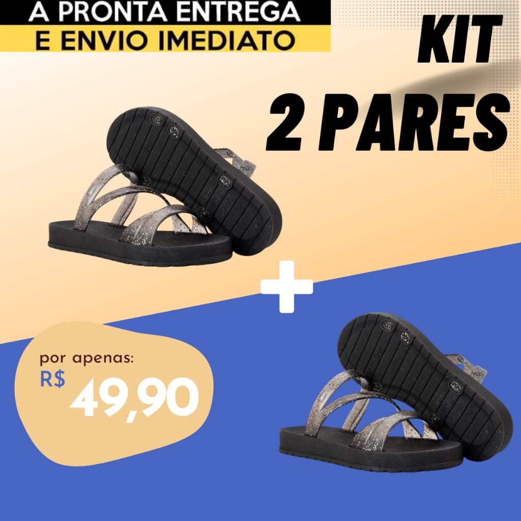 Kit 2 Pares Sandalia Papete Feminina Brilho Leve Macia Confortável Envio Imediato Promoção 941