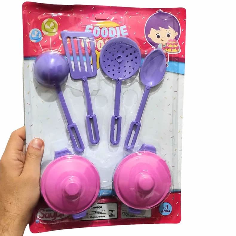 Kit Cozinha Brinquedo com 6 peças - 2 Panelinhas e 4 utensílios