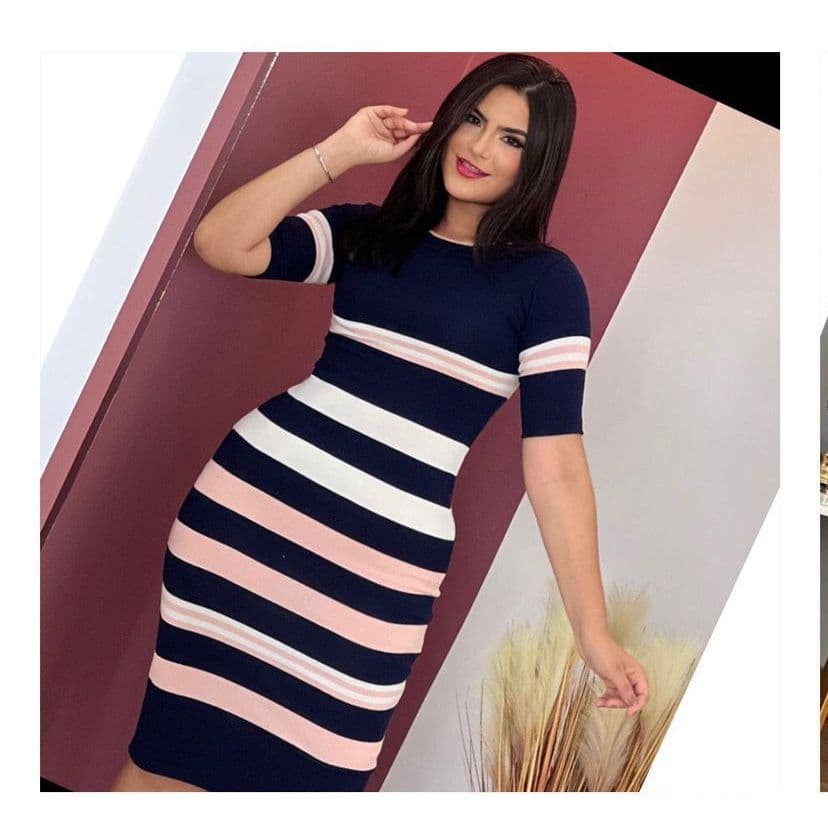 Vestido Midi Listrado Manga Curta - Moda Evangélica - 2025