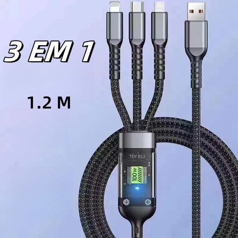 Cabo de dados três em um cabo de carregamento ultrarrápido para V8 Micro USB Tipo C 1.2m /A1