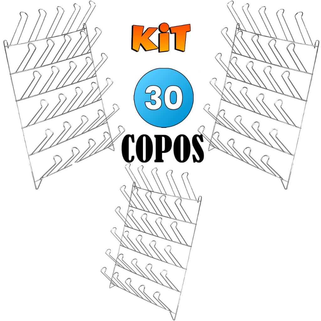 Kit Com 3 Escorredor De Copos Capacidade Para 20 24 e 30 Lugares Para Cozinhas Restaurantes e Bares
