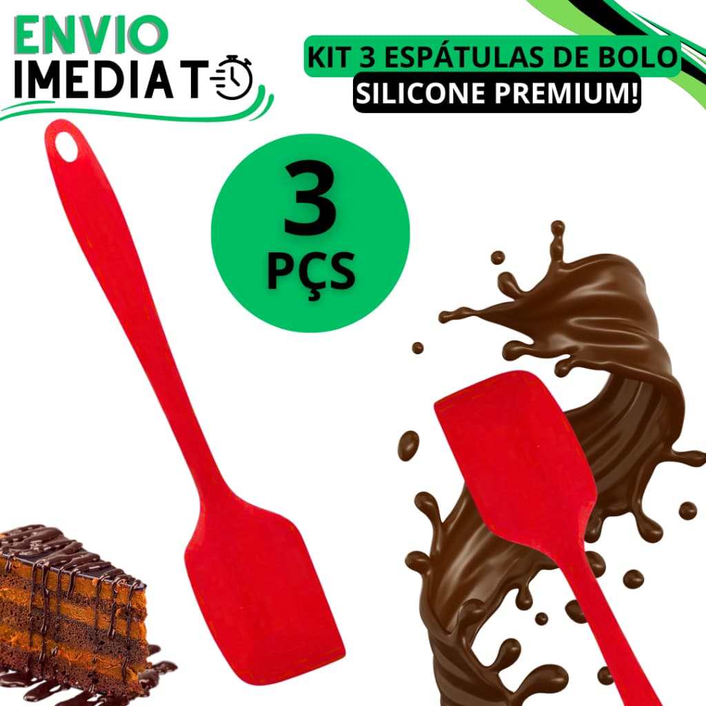 Kit 3 Espátulas de Silicone Profissional Cabo Silicone Ant-Riscos Alta Qualidade Para Confeitarias Bolos Coberturas Para Casa e Cozinhas Doceira Silicone Linha Top 1