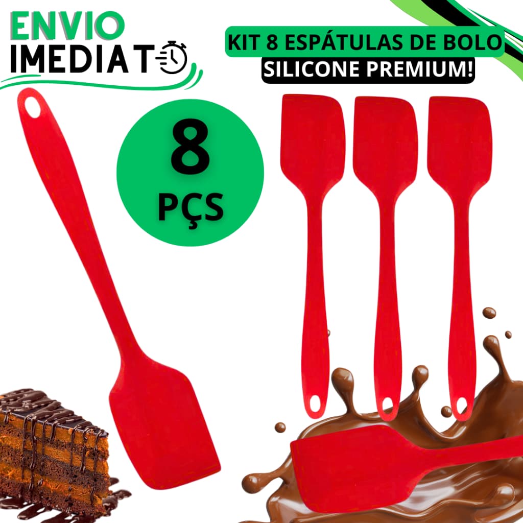 Kit 8 Espátulas de Silicone Profissional Cabo Silicone Ant-Riscos Alta Qualidade Para Confeitarias Bolos Coberturas Para Casa e Cozinhas Doceira Silicone Linha Top 1
