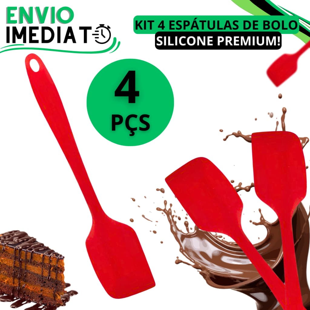 Kit 4 Espátulas de Silicone Profissional Cabo Silicone Ant-Riscos Alta Qualidade Para Confeitarias Bolos Coberturas Para Casa e Cozinhas Doceira Silicone Linha Top 1