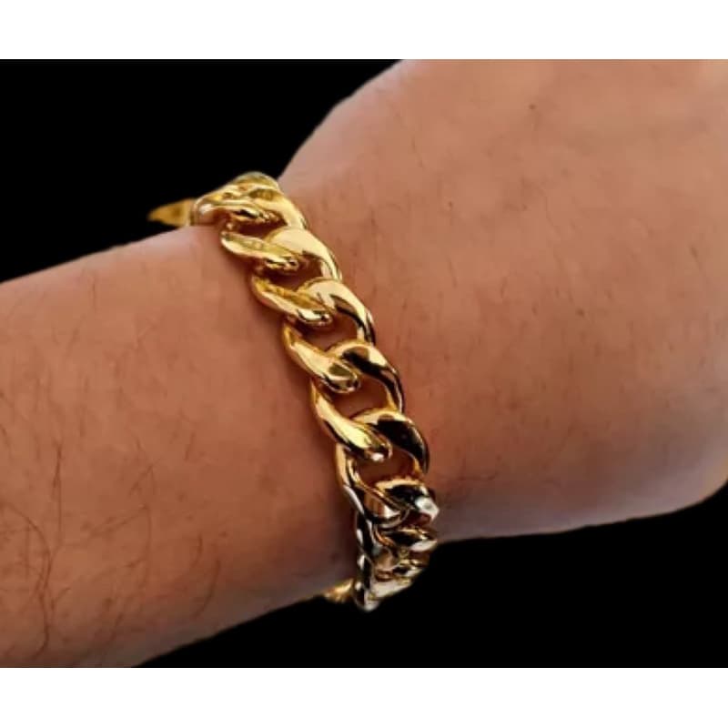 pulseira pit bul grossa 12mm de liga de moeda banhado a ouro