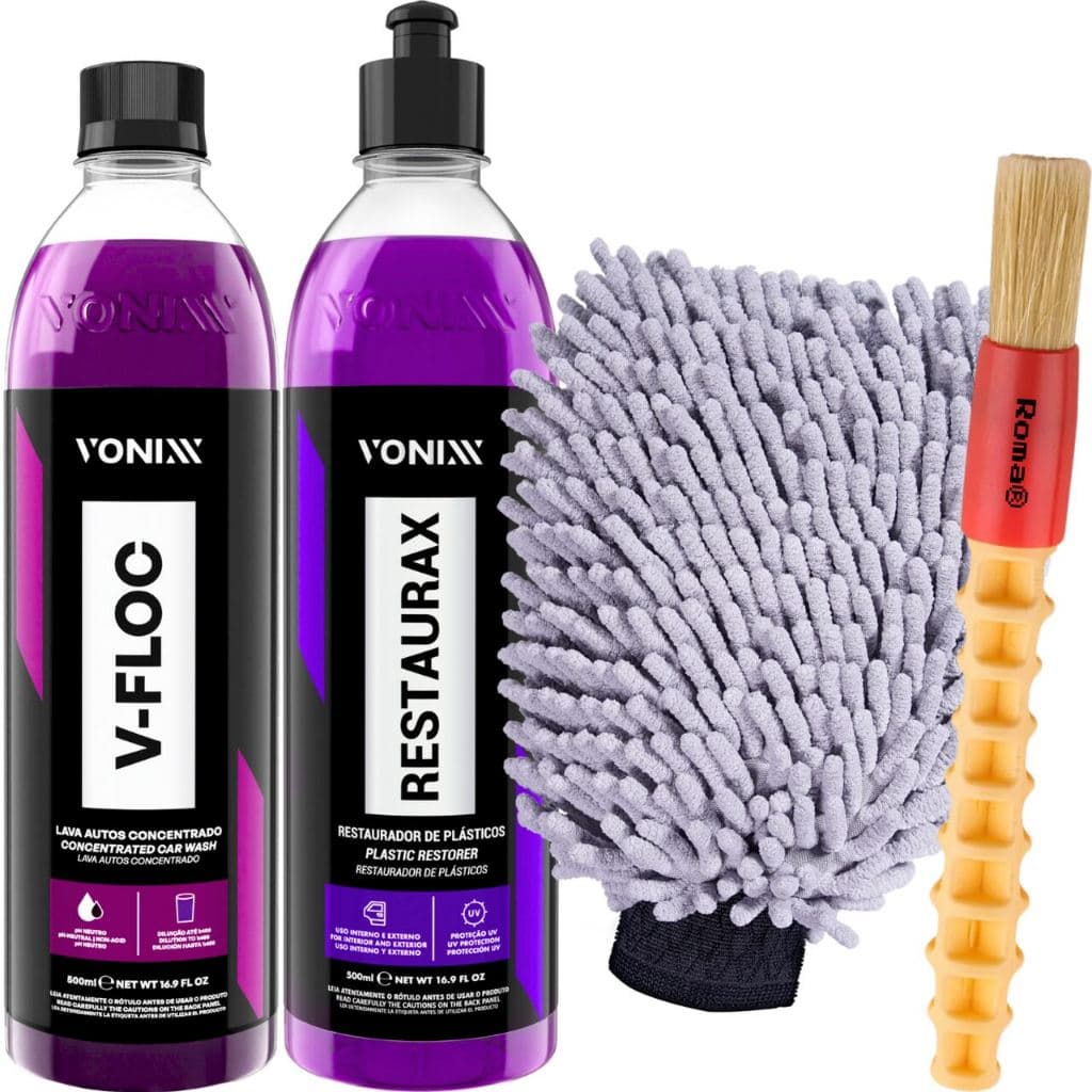 V-Floc Shampoo para Lavagem Restaurax Restaurador de Plásticos Vonixx Luva Pincel