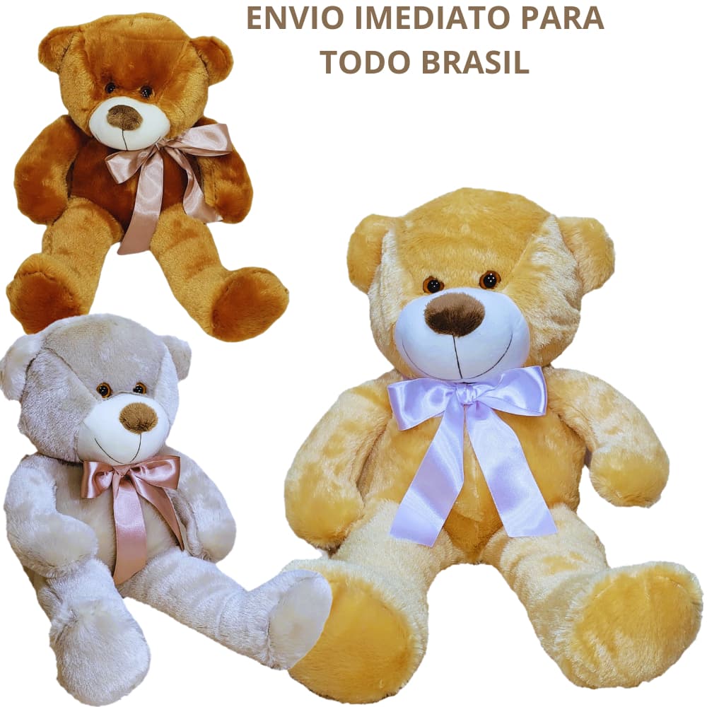 Urso Pelúcia Velboa Brinquedo 50cm Com Laço Cetim Infantil Para Decoração