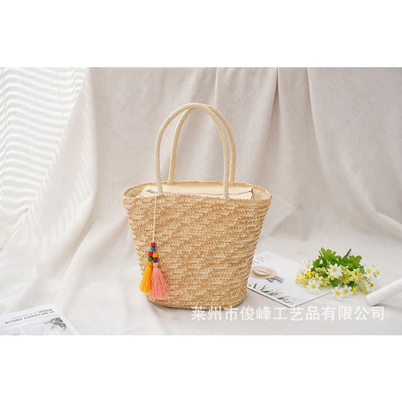 Bolsa de Praia Importada Palheta Palha Natural Com Forro E Zíper