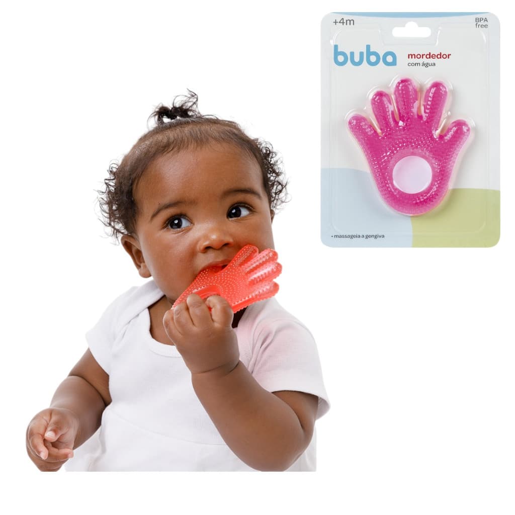 Mordedor Para Bebê Maozinha De Agua Gelada Infantil Buba Rosa