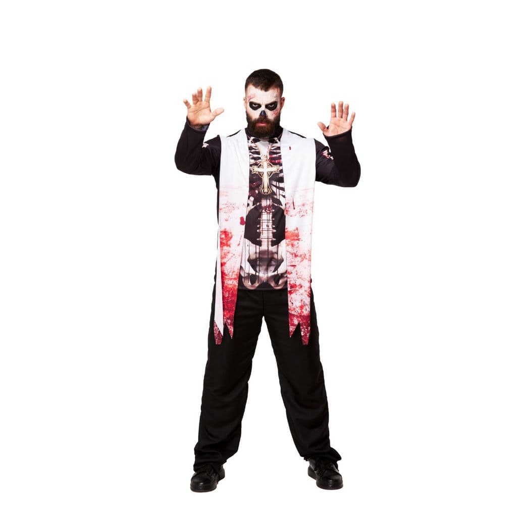 Fantasia Padre Exorcista Detalhes Sangue+ Esqueleto Adulto Halloween Envio Imediato Terro Orripilante