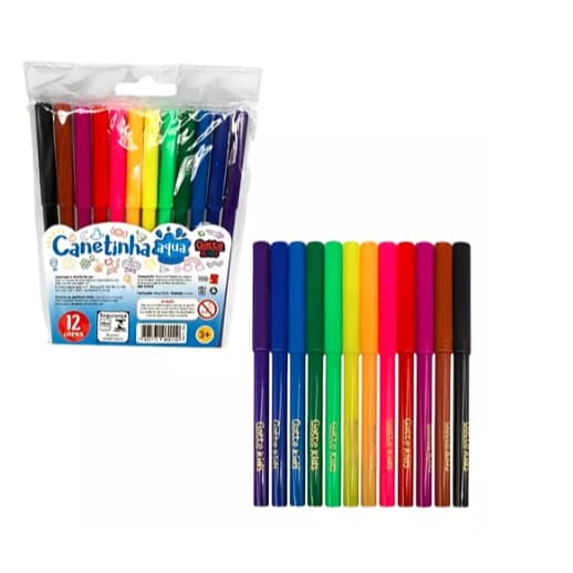 Canetinha Escolar Hidrográfica Lavável Gatte Kids C 12 Cores