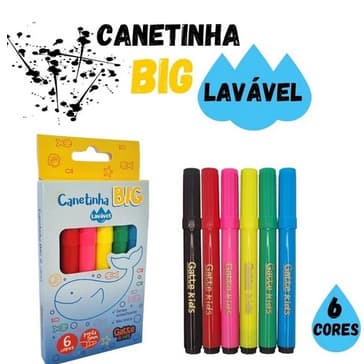 Canetinhas Coloridas Big Lavável 6 cores Gatte