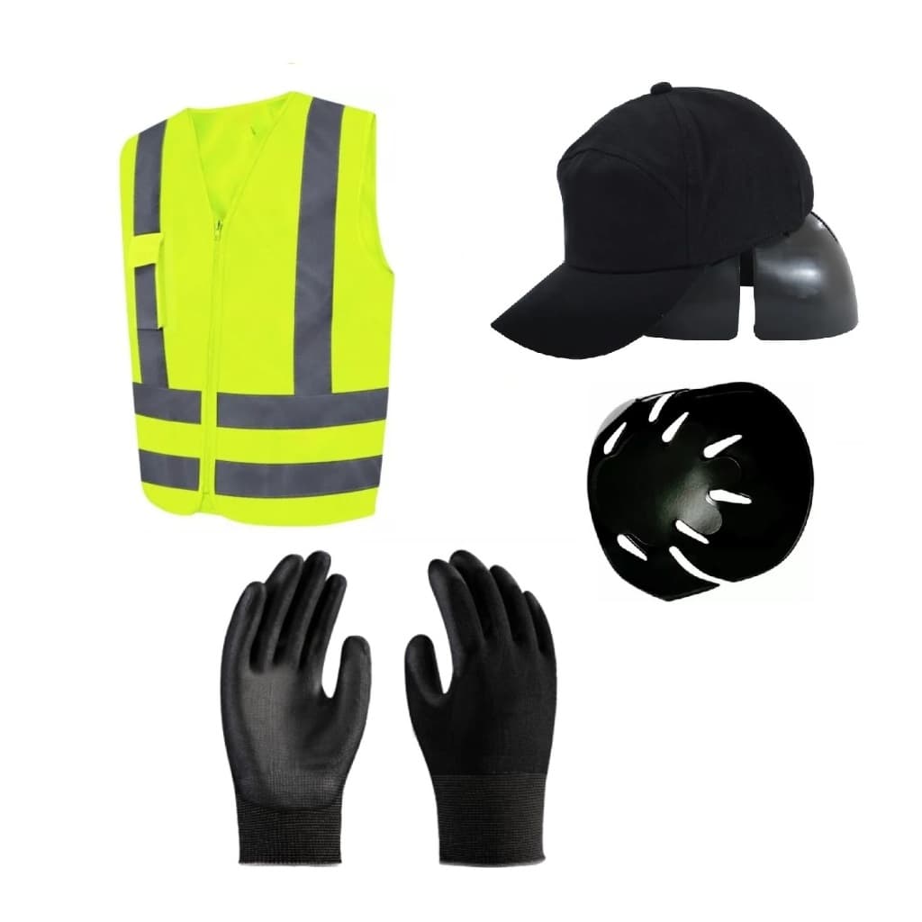 Kit Epi para Entregador Marketplace Colete refletivo c bolso, Boné Casquete Luva Multitato PU Preta