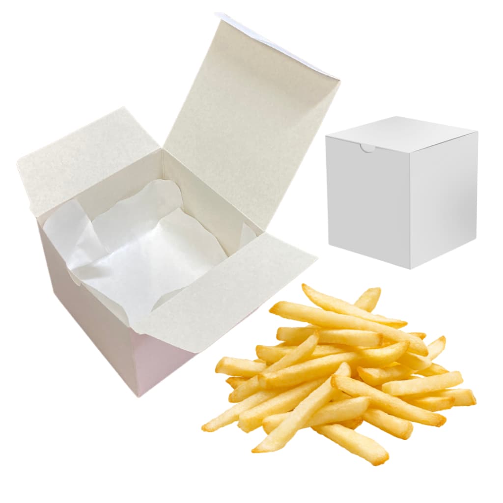 100 Embalagem Delivery Porção Batata frita + 100 Papel Antigordura + 100 Reforços de Fundo ref08