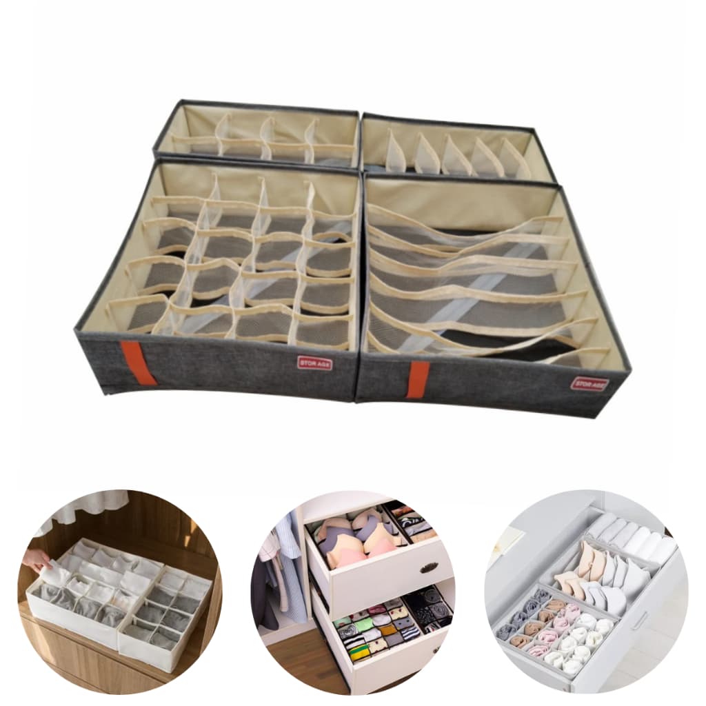 Kit 4 Organizador Colmeia Gaveta Dobrável com Divisórias Porta Sutiã Calcinha Cueca Gravata Meia