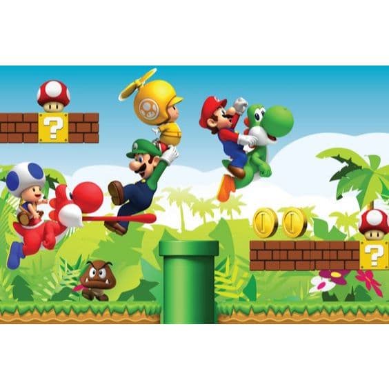 Painel de Festa em Lona 2x2m Personalizado em Lona Fosca - Tema Super Mario