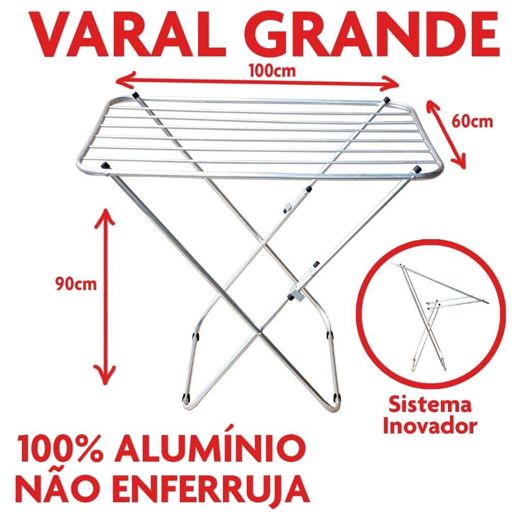 Varal de Roupas de Chão em Alumínio Sem Abas Leve e Retrátil - Bitenfer Varais