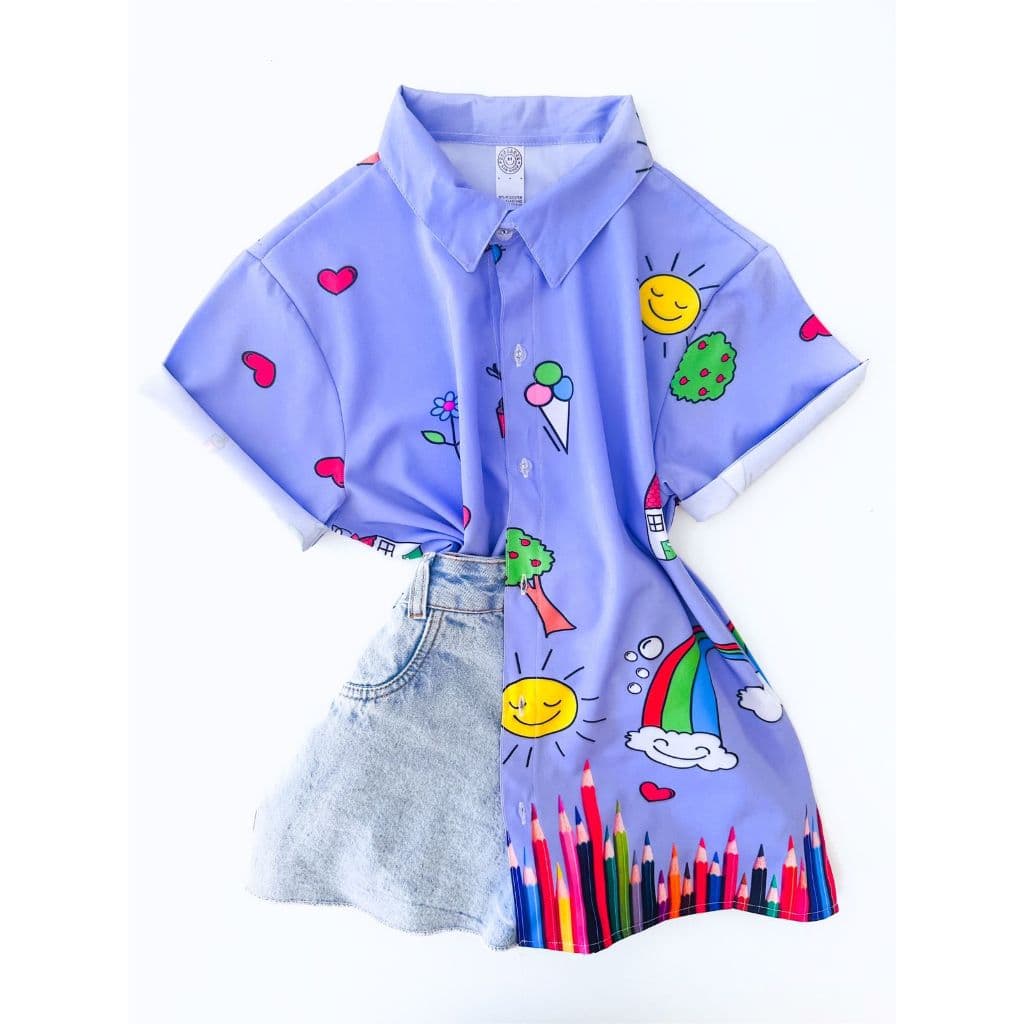 Camisa Camiseta Blusa de Botão Feminina Profissão Professora Educação Lilás
