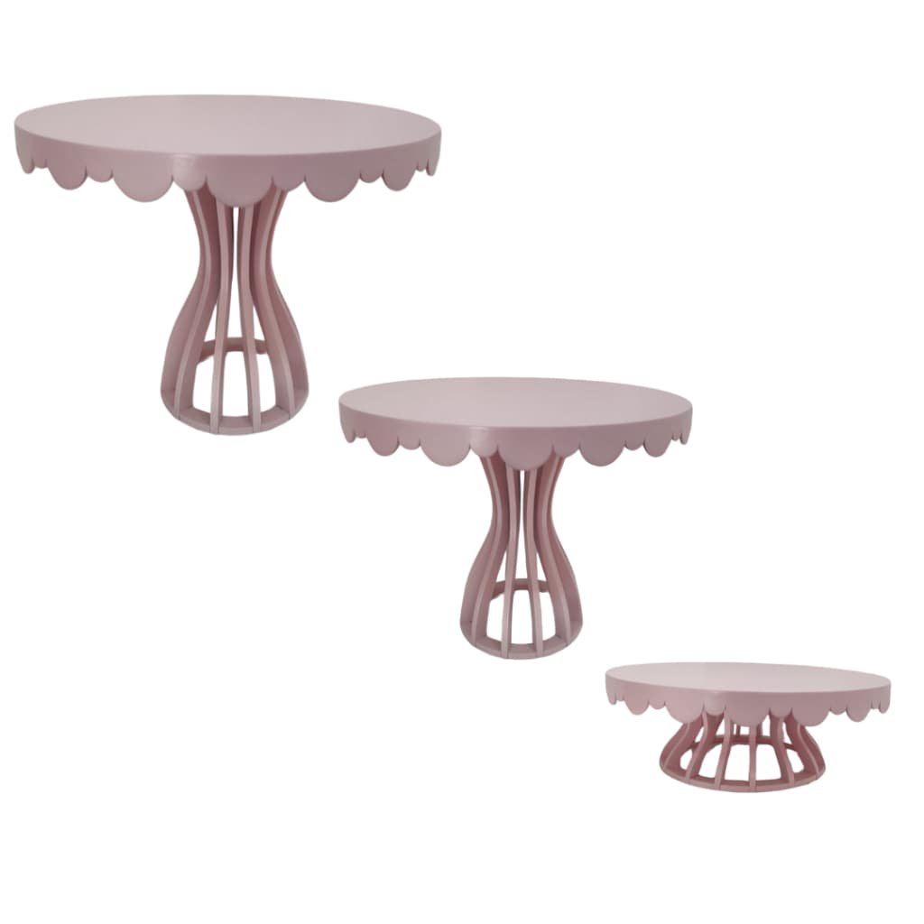Kit Trio De Boleiras Mdf Linha Babado Decoração Festas Pegue E Monte