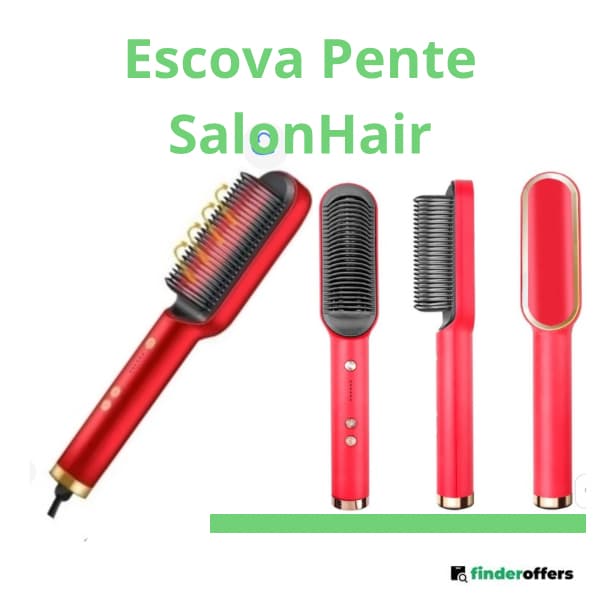 Escova Pente Alisadora , SalonHair, Modeladora, Secadora, Elétrica, Bivolt, Vermelha.