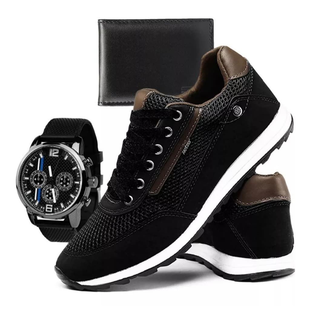 Tênis Masculino Jogger Jogging Casual Kit Com Relógio e Carteira