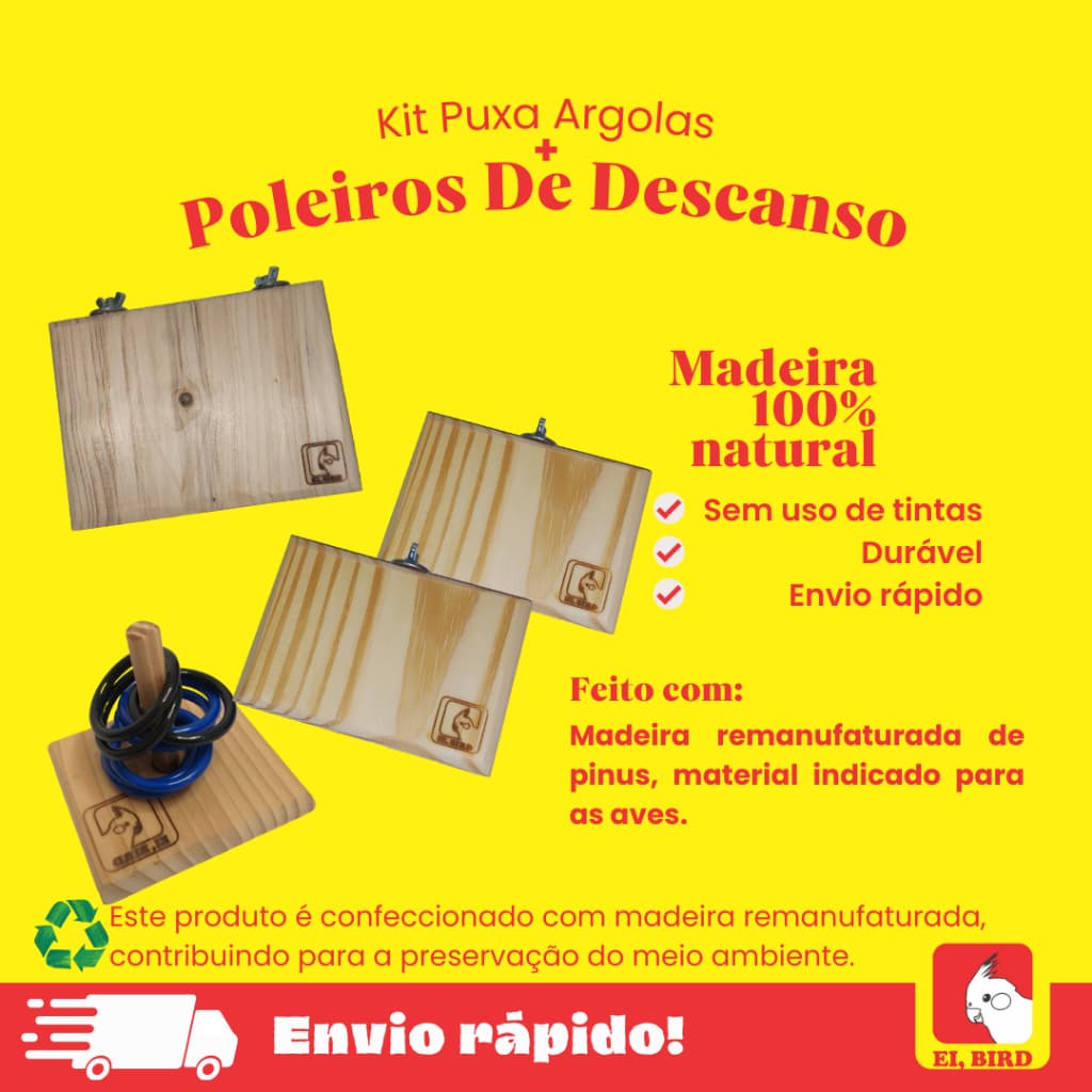 Kit Três Poleiros Plataforma de Descanso + Puxa Argolas