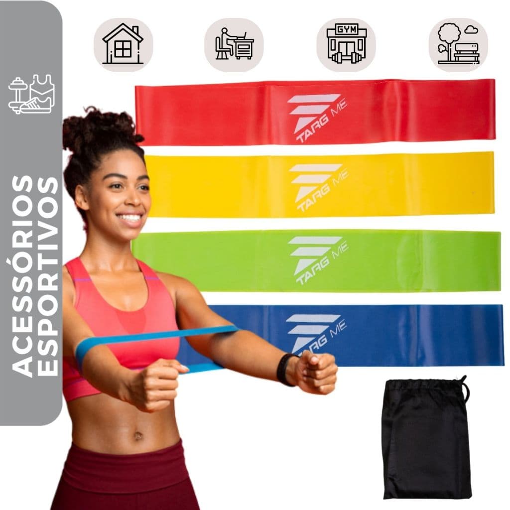 Kit 4 Faixa Elástica Mini Band Exercício Academia Targ Me Elástico Fisioterapia Treino Funcional