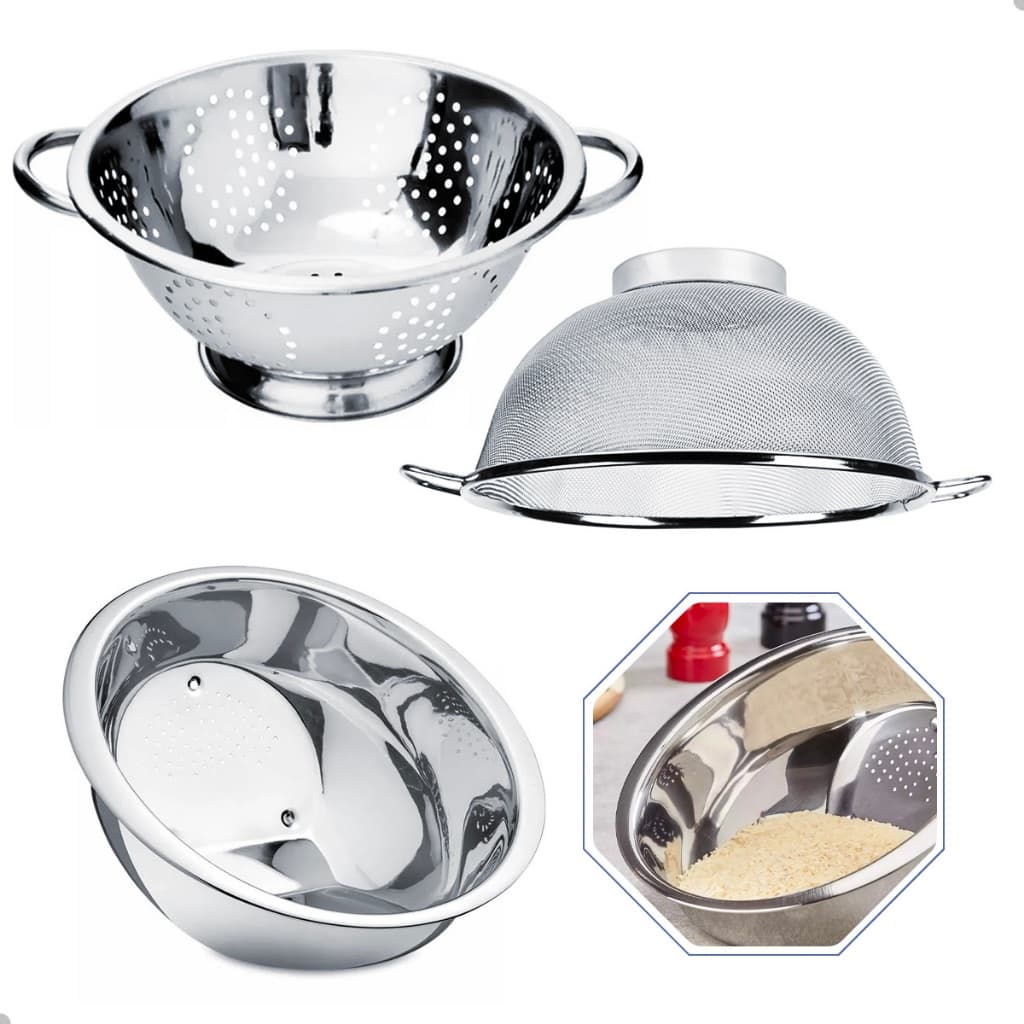 Kit de 3 pçs Escorredor de arroz, Escorredor de massas e Escorredor multiuso com alça