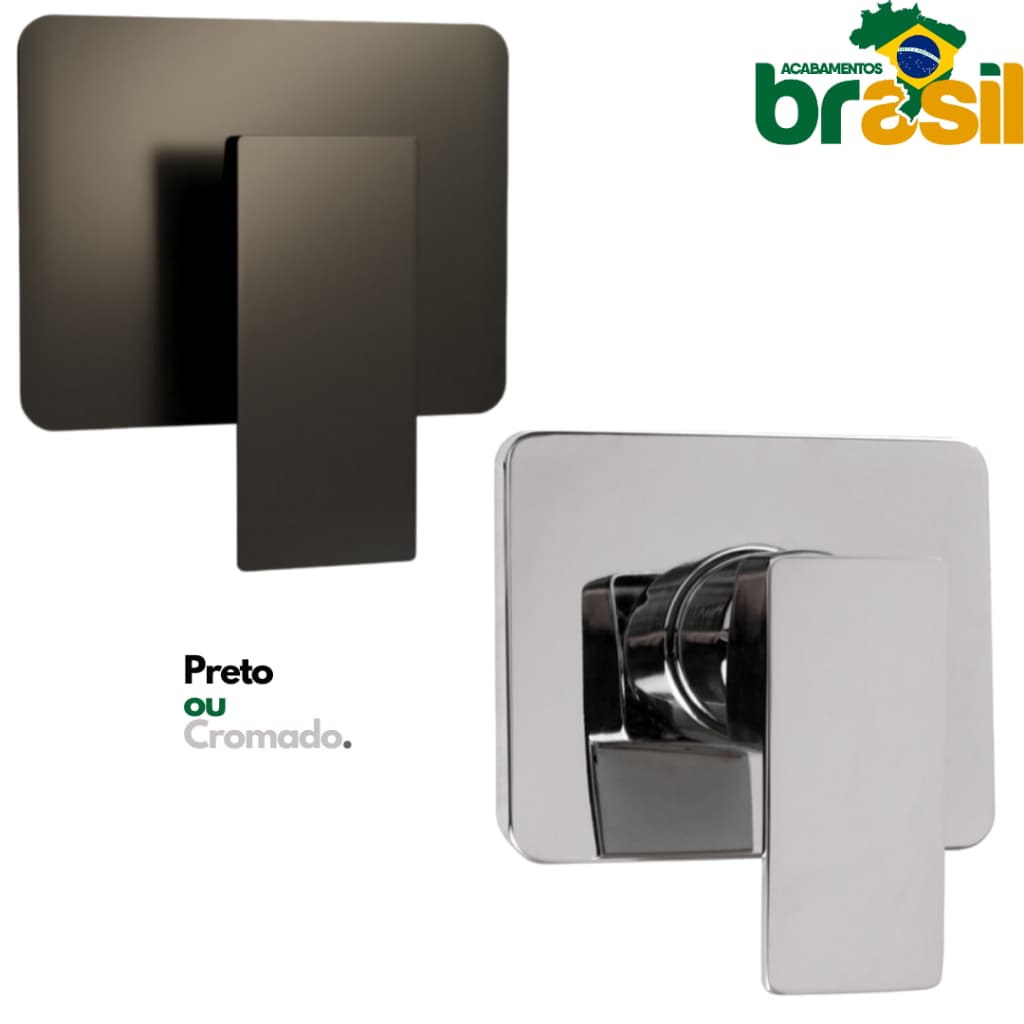 Acabamento Monocomando Quadrado Preto Cromado Metal Compatível Registros Deca 3/4 chuveiro Similares