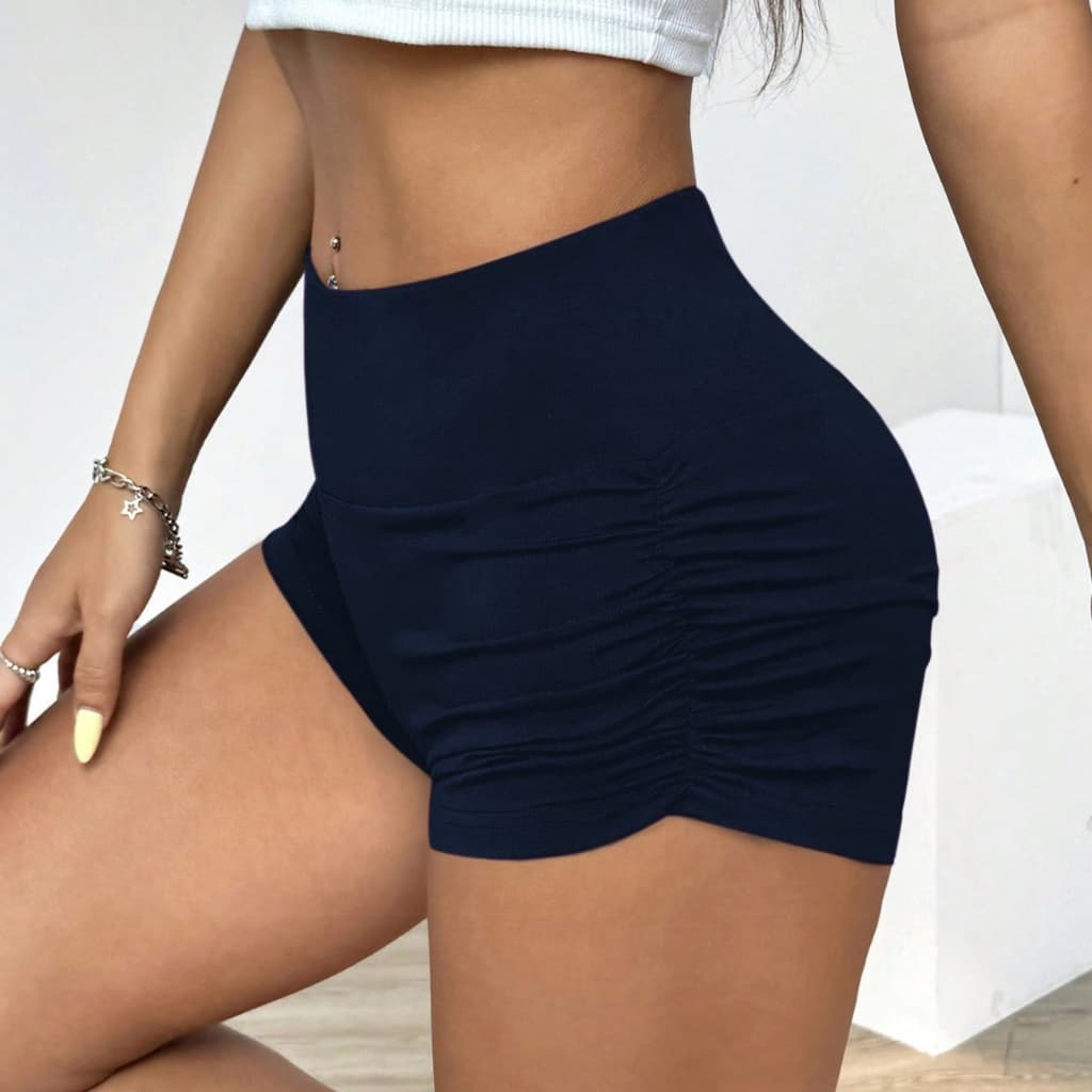 Short Feminino Franzido na Lateral Justo Curto Coladinho Cintura Alta Esportivo Verão