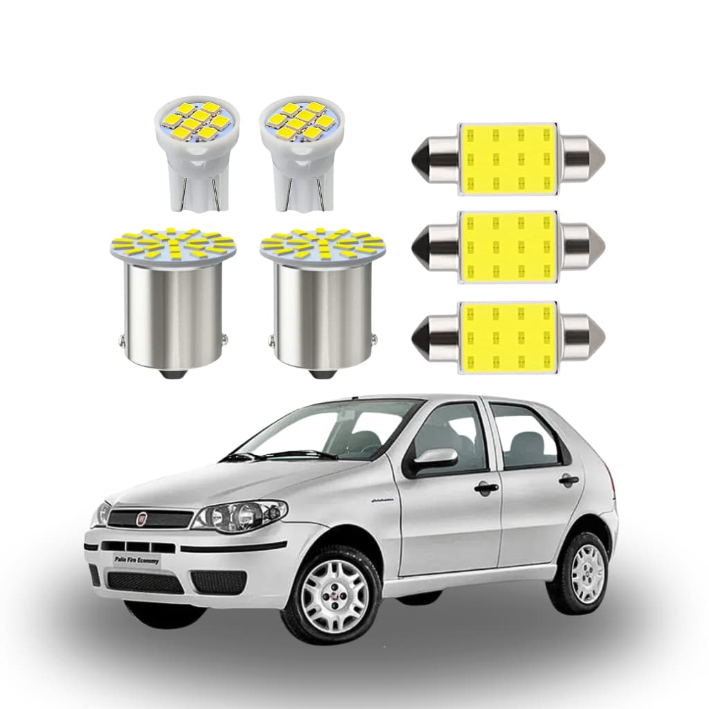 KIT Lâmpadas led Fiat Palio ( Placa Farolete Ré Teto) Fire way T10 pingo trava Torpedo 41mm 1 polo 1156 meia luz interno