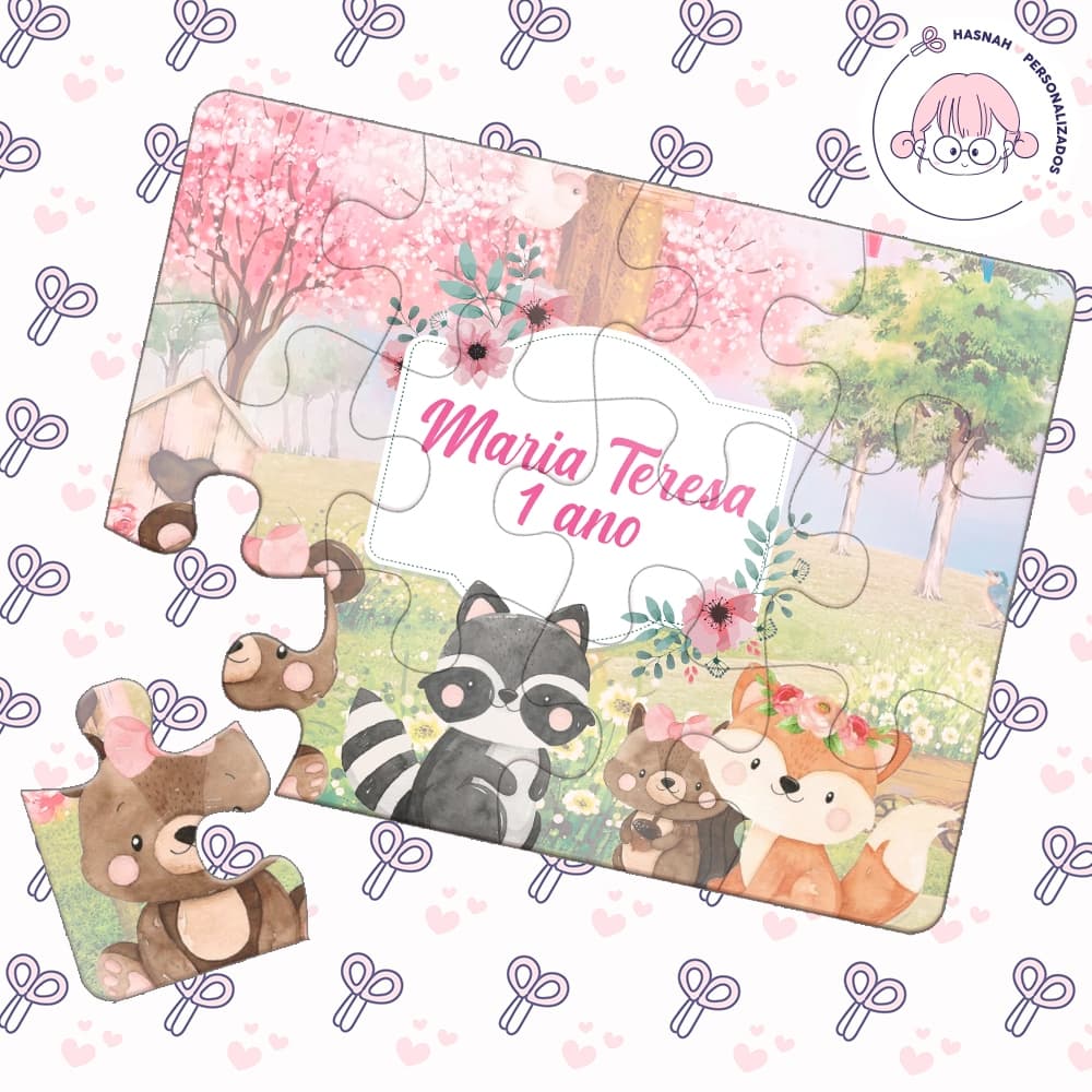 Kit 10 Unidades Quebra Cabeça 12 peças Personalizado Tema Bosque Encantado Diversos Temas