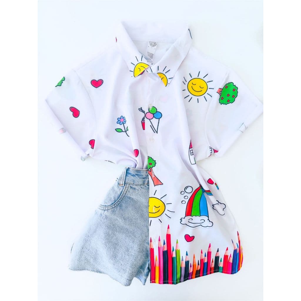 Camisa Camiseta Blusa de Botão Feminina Profissão Professora Educação Branca
