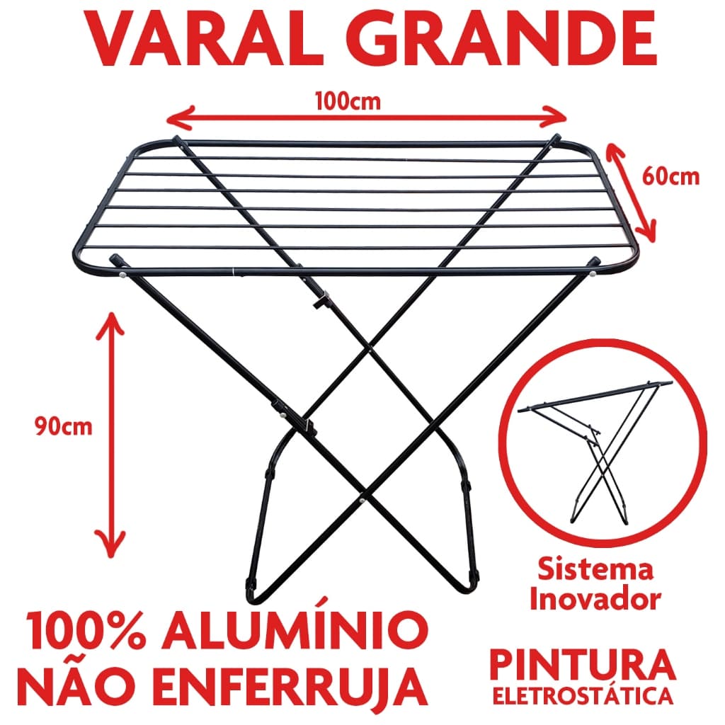 Varal de Roupas de Chão em Alumínio Sem Abas Leve e Retrátil - Bitenfer Varais