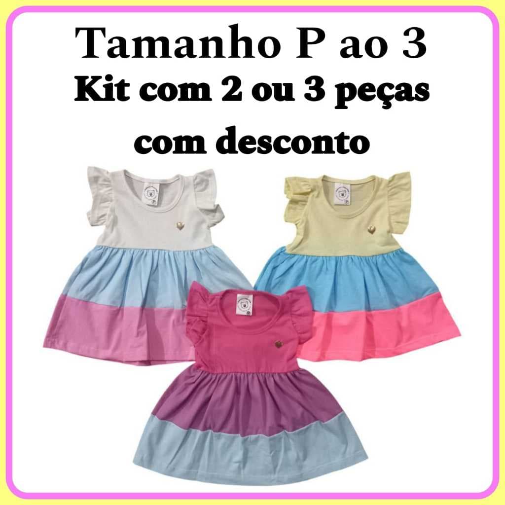 Vestido Bebê 3 Marias Malha 100% algodão com Pingente Infantil Mafessoni Vestidinho Colorido Feminino Verão