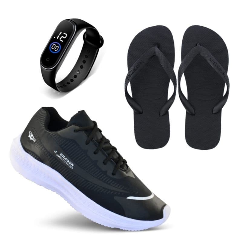 tênis masculino + chinelo + relógio tênis esportivo caminhada academia treino Cross fit