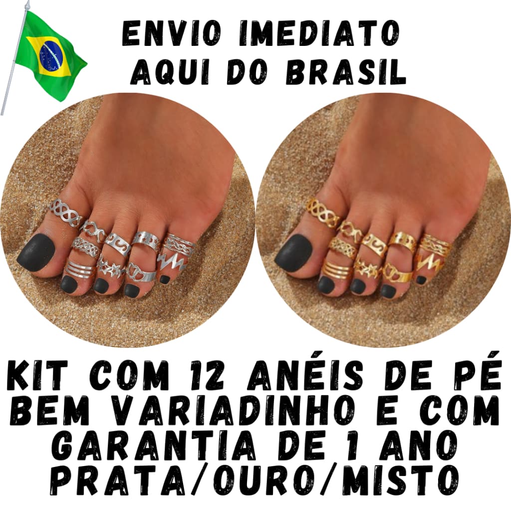 12 Aneis De Pé Ajustavel E Bem Variadinho Banhado A Ouro 18k Ou Prata 925 Com Garantia De 1 Ano
