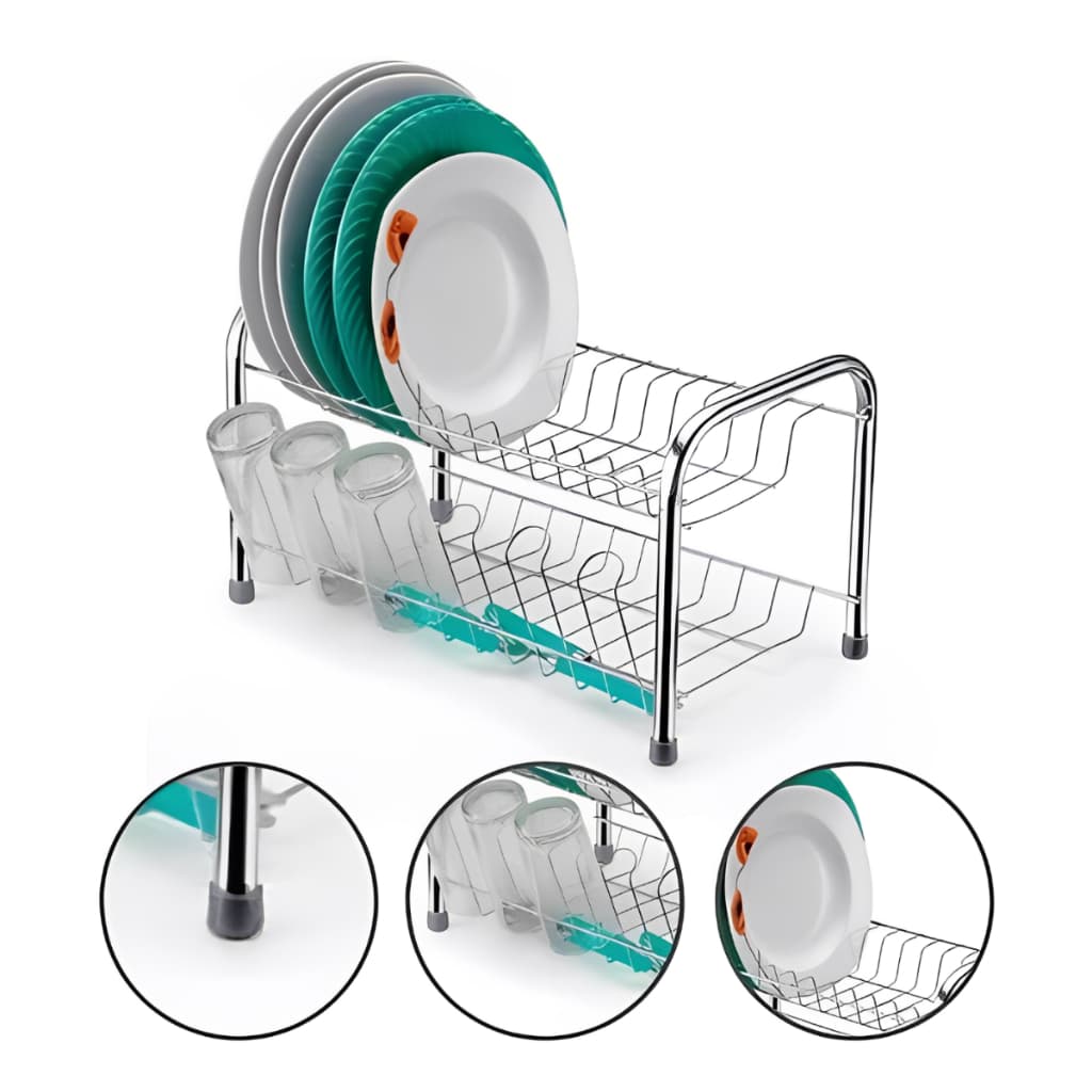 Organizador Secador de Louça Inox, 2 Andares, Simples ou Duplo, para Pratos, Talheres e Copos
