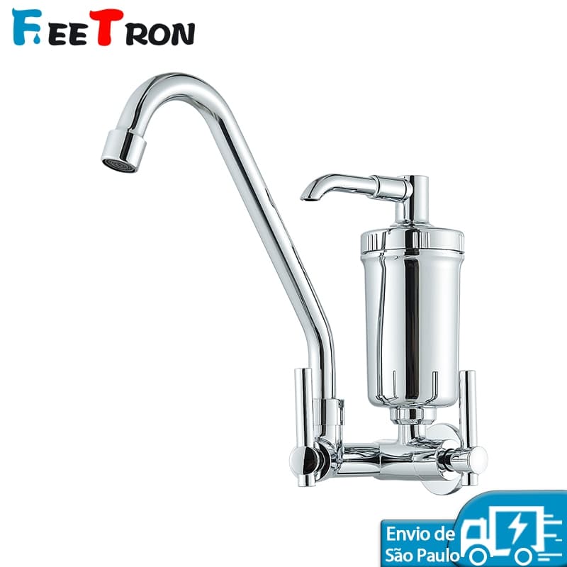 Purificador De Água Torneira De Cozinha Com Filtro De Parede Bica Móvel Acesso Á Torneira De Parede Fee Tron Prata Core