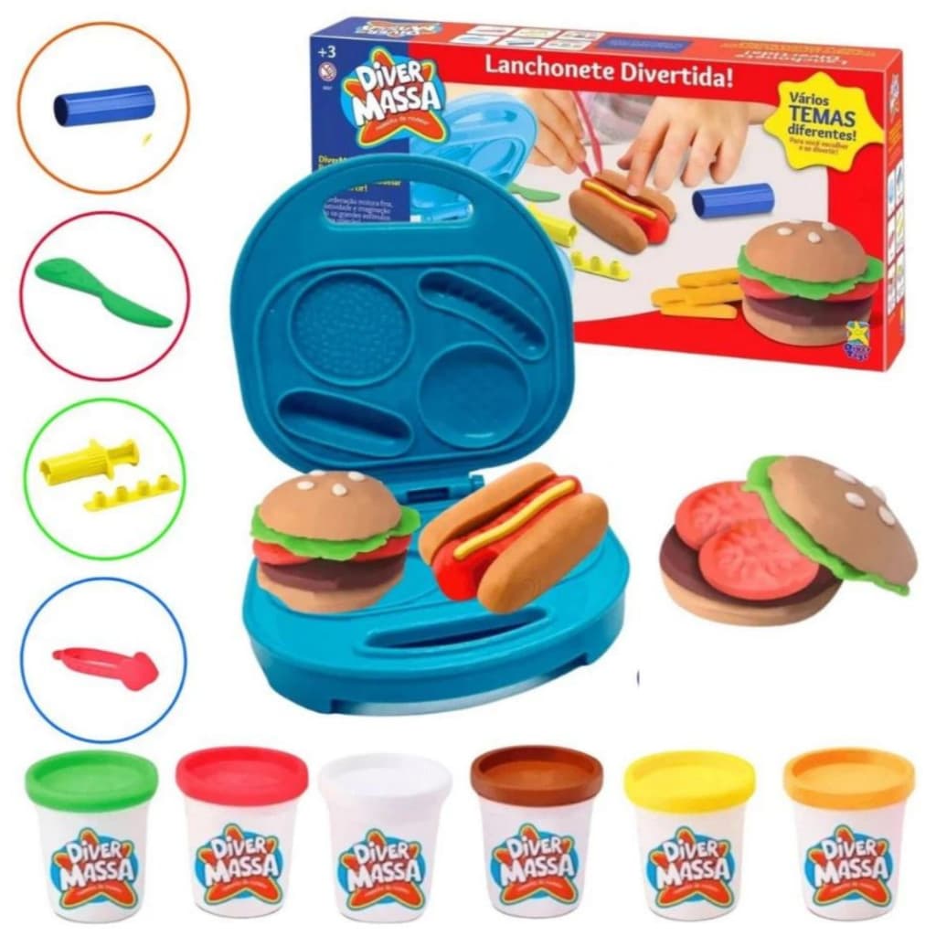 Kit Lanchonete Divertida Infantil Diver Massa Massinha De Modelar C/ Acessórios - DiverToys 8057