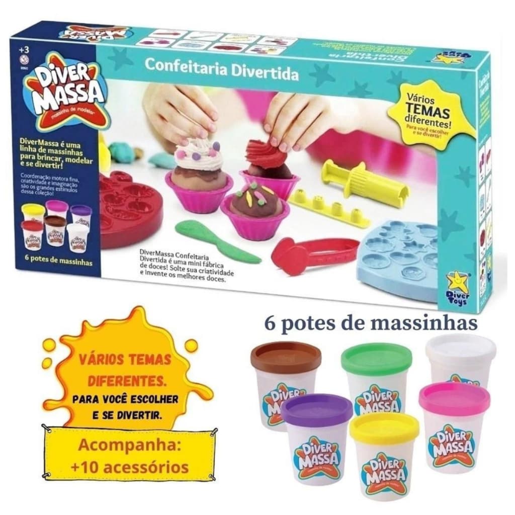 Kit Confeitaria Divertida Massinha Modelar Infantil C/ Acessórios Diver Massa - DiverToys 8060