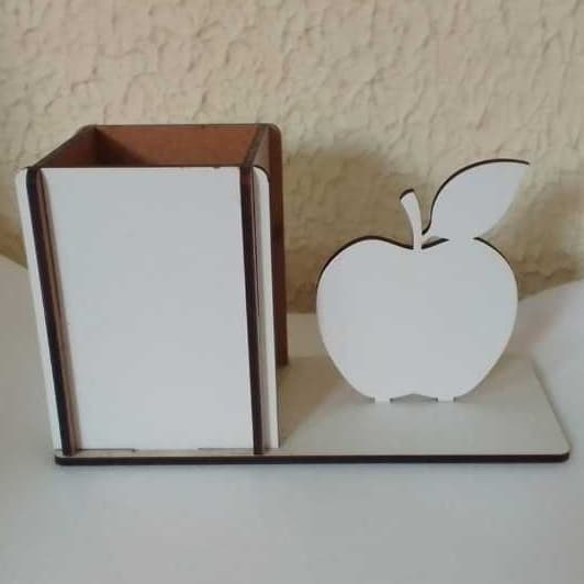 3 Porta Canetas  MDF Resinado BRANCO para sublimação - Maçã