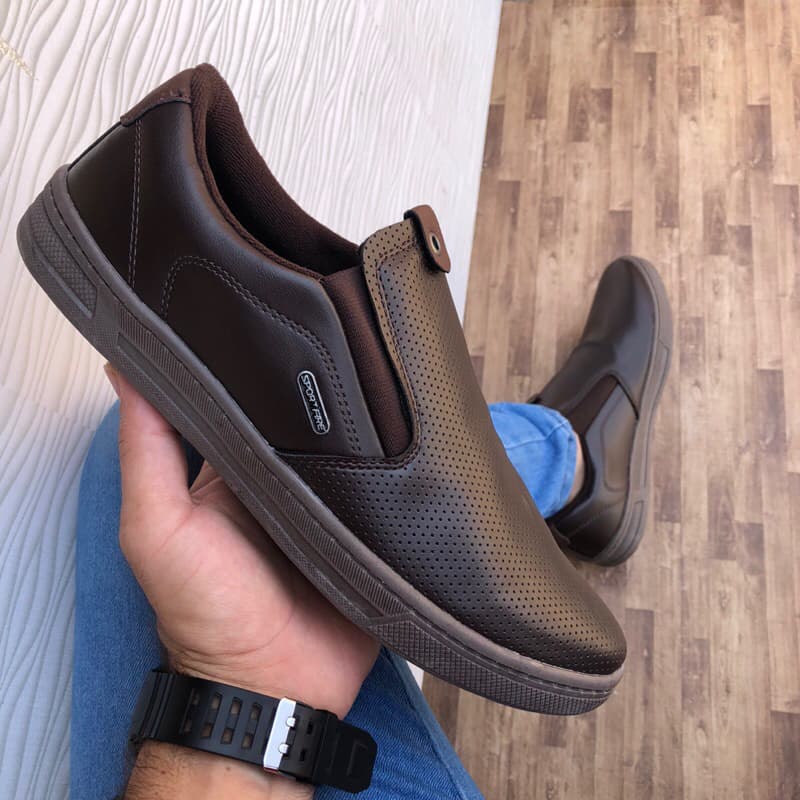 Sapato Iate Original Tenis Slip On Elástico Super Confortável - Sapatênis Preto Marrom Caramelo