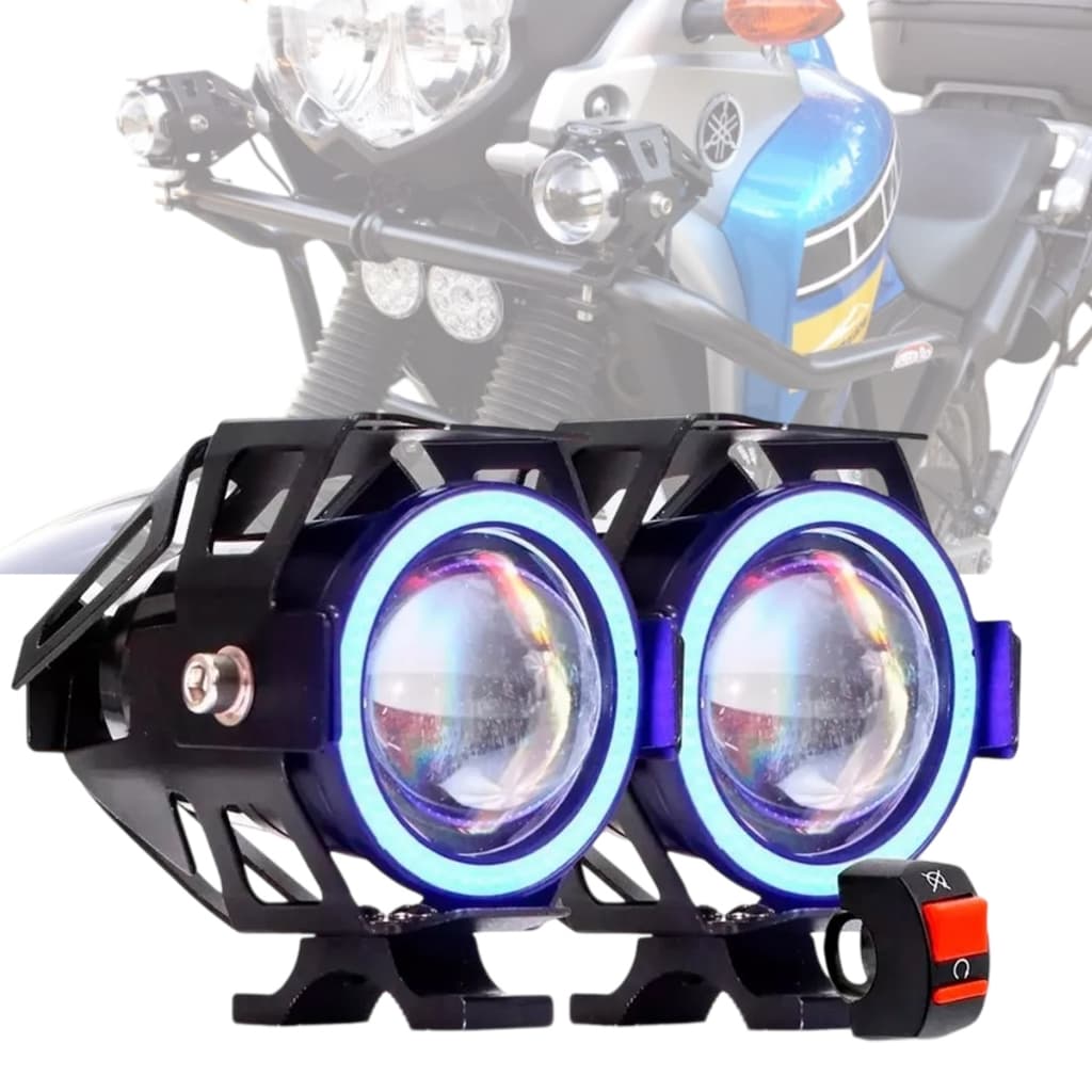 Par Farol de Milha Led U11 Moto Auxiliar Angel Eye Olho Anjo Azul