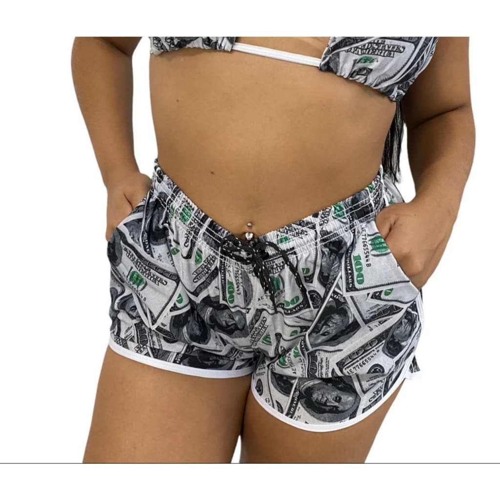 Shorts Feminino Estampado Dolar Verão/Piscina/Praia